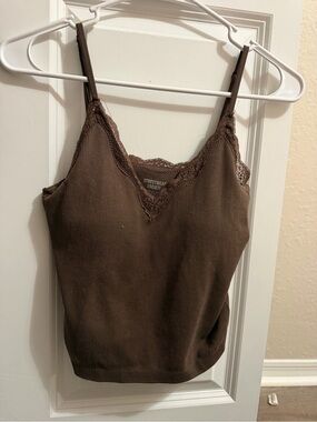Streetwear Society Chocolate Brown Ribbed Lace-Trim Cami